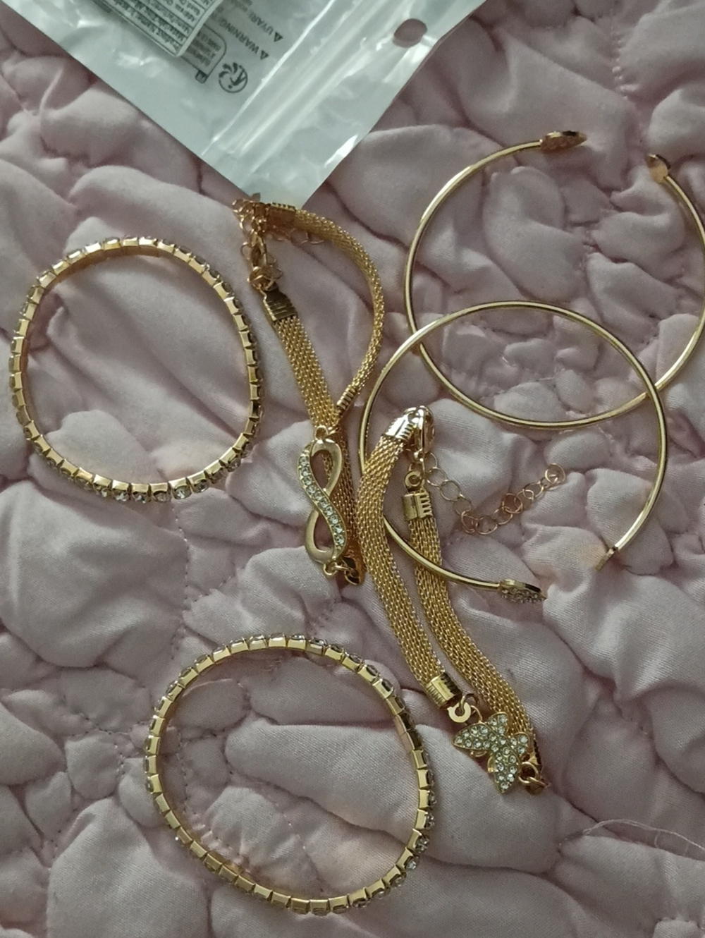 Gold Tone Women's Bracelet Set - Elegant Multi-Style Stack